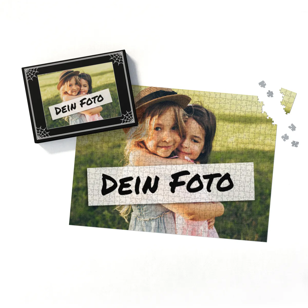 Fotopuzzle mit eigenem Bild - Puzzle selbst gestalten 1000 Teile - Schachtel im Spinnendesign - mit Foto personalisiert - Geschenk Geburtstag - Halloween 1000 Teile Quer