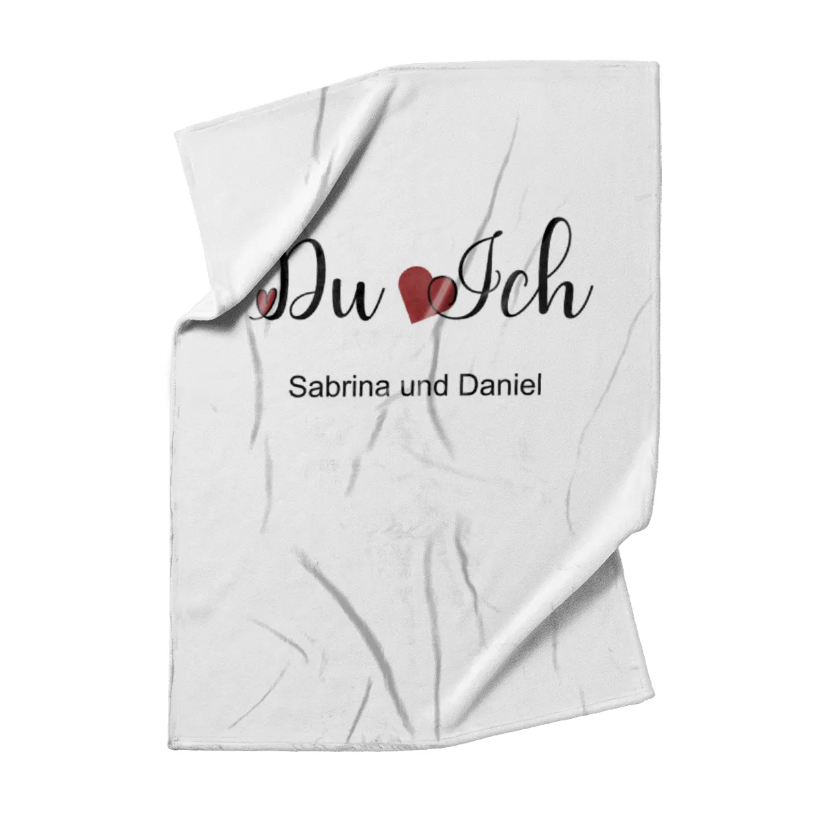 Kuscheldecke Du Ich mit Herzen - mit Namen personalisierbar - Geschenkidee für Verliebte, Valentinstag Text Herzen 140 x 200 cm