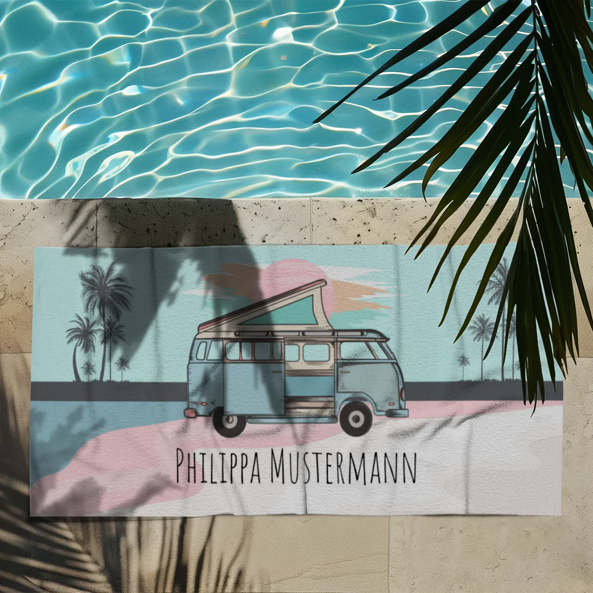 Badetuch Sommer - mit Namen personalisierbar - personalisiertes Namens-Badetuch - Strandtuch mit Wunschtext - Vanlife