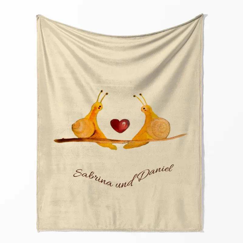Kuscheldecke Verliebte Schnecken - mit Namen personalisierbar - Geschenkidee für Verliebte, Valentinstag Verliebte Schnecken 140 x 200 cm