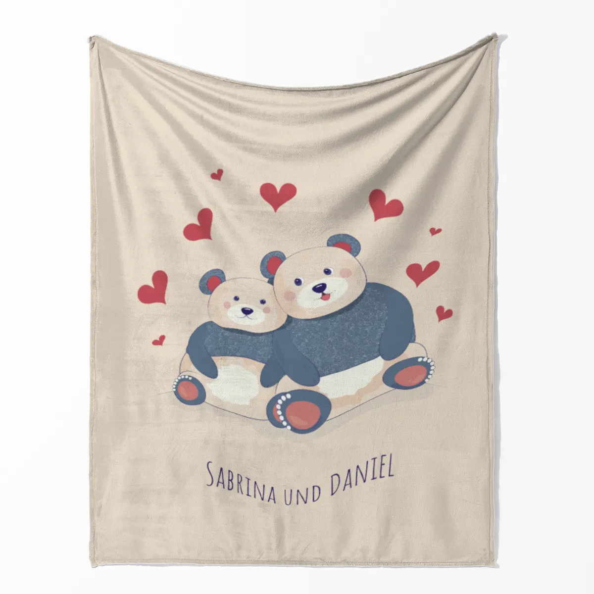 Kuscheldecke Verliebte Bären - mit Namen personalisierbar - Geschenkidee für Verliebte, Valentinstag Verliebte Bären 140 x 200 cm