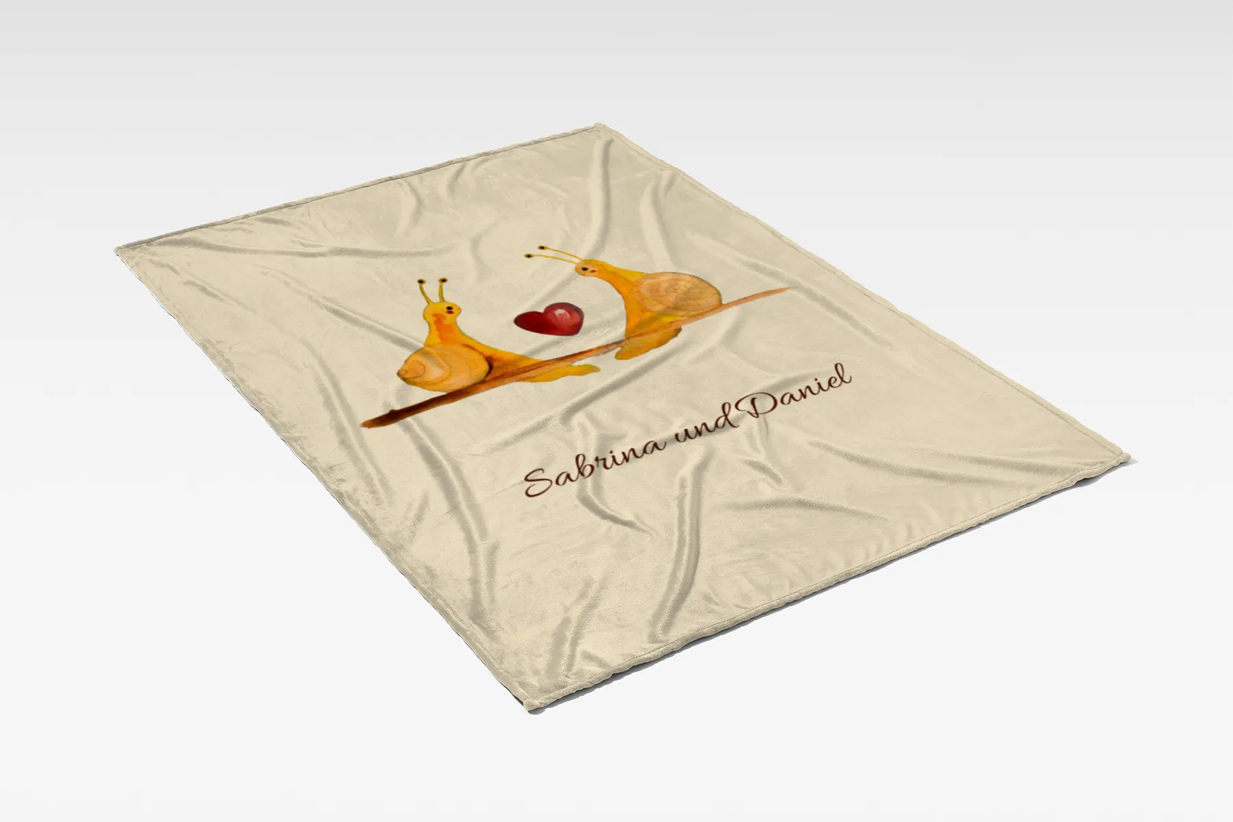 Kuscheldecke Verliebte Schnecken - mit Namen personalisierbar - Geschenkidee für Verliebte, Valentinstag Verliebte Schnecken 140 x 200 cm