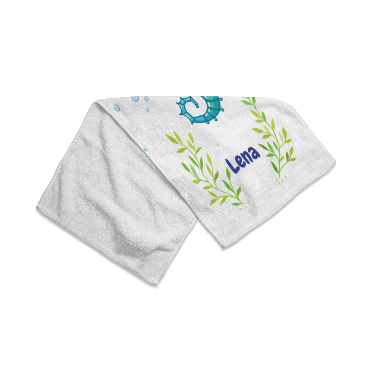 Duschtuch mit Namen personalisierbar - personalisiertes Namens-Duschtuch mit Wunschtext - Seepferdchen blau