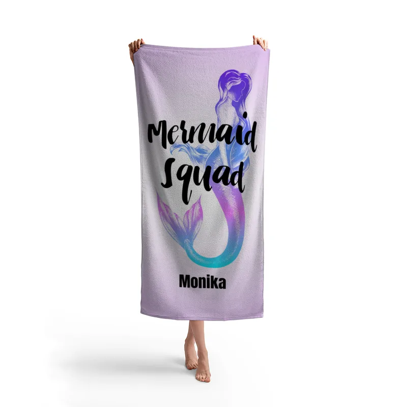 Badetuch Sommer - mit Namen personalisierbar - personalisiertes Namens-Badetuch - Strandtuch mit Wunschtext - Mermaid Squad
