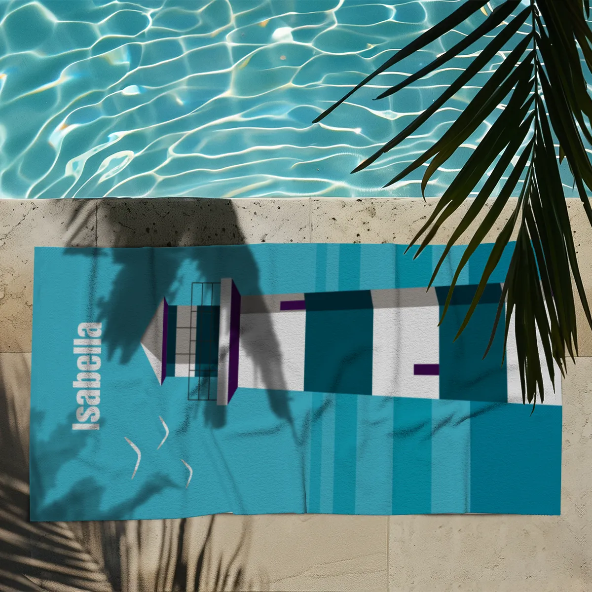 Badetuch Sommer - mit Namen personalisierbar - personalisiertes Namens-Badetuch - Strandtuch mit Wunschtext - Leuchtturm