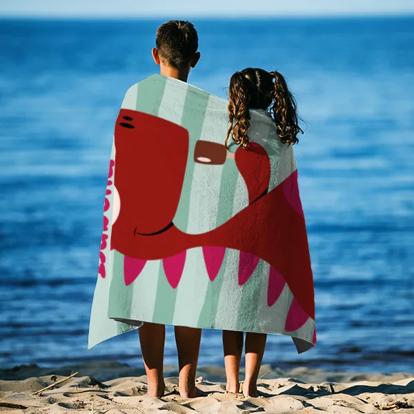 Dinosaurier-Badetuch mit Namen personalisierbar - personalisiertes Namens-Strandtuch - Kinderbadetuch mit Wunschtext - Dino Ice rot