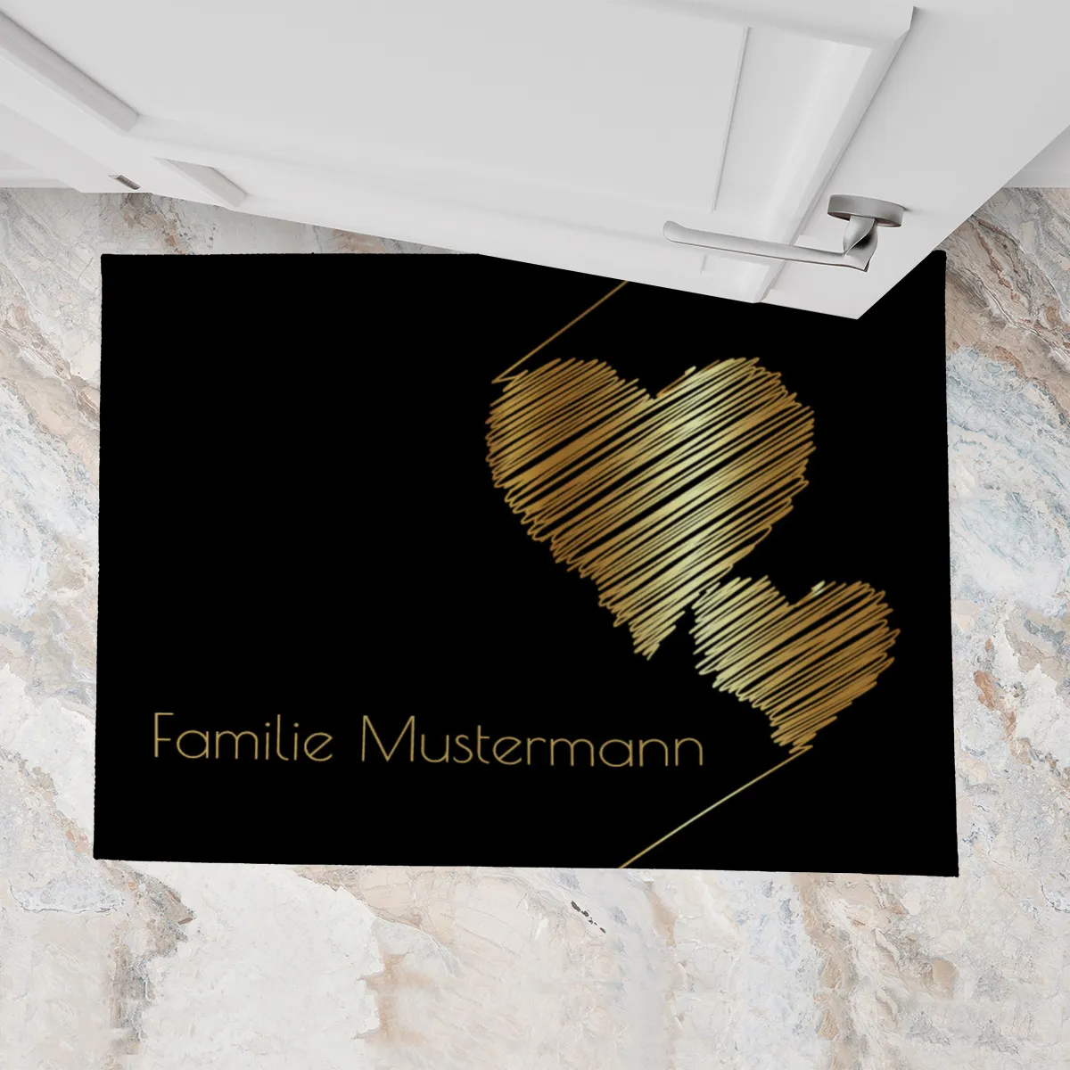 Fußmatte mit Namen personalisierbar - Geschenkidee Einzug, Geburtstag, Richtfest, Hochzeit - Fussmatte mit Namen - Motiv Scribble Hearts 70 x 50 cm