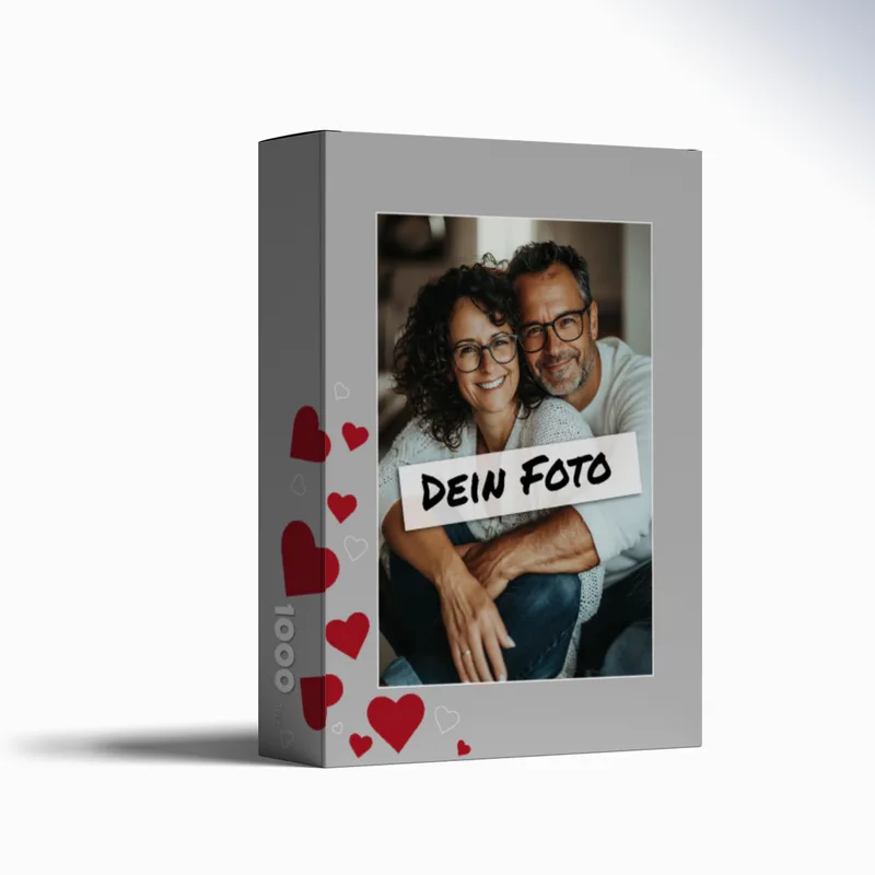 Fotopuzzle mit eigenem Bild - Fotopuzzle selbst gestalten 500 Teile - Schachtel Herzen - 500 Teile Puzzle mit Foto - Geschenk Geburtstag Valentinstag Herzen 500 Teile Quer