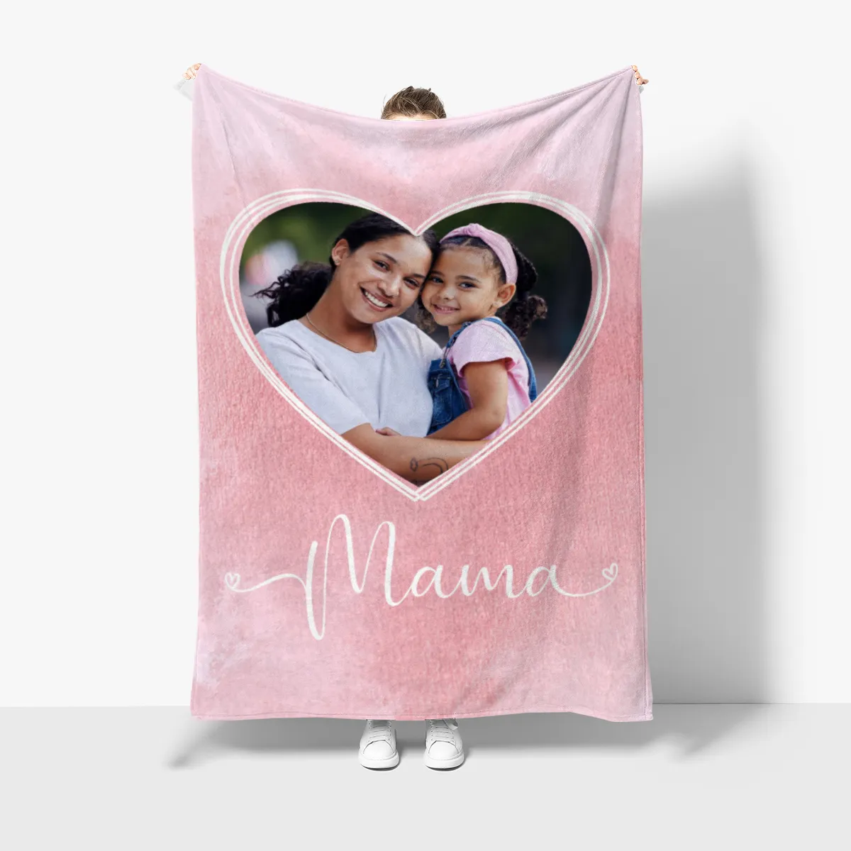 Kuscheldecke für Mamas 125 x 155 cm - mit Foto personalisierbar - Fotodecke selbst gestalten - Geschenkidee Muttertag, Geburtstag - Mama Herz