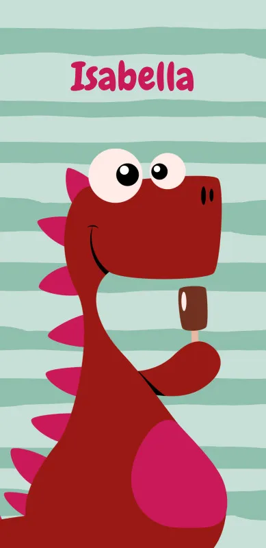 Dinosaurier-Badetuch mit Namen personalisierbar - personalisiertes Namens-Strandtuch - Kinderbadetuch mit Wunschtext - Dino Ice rot