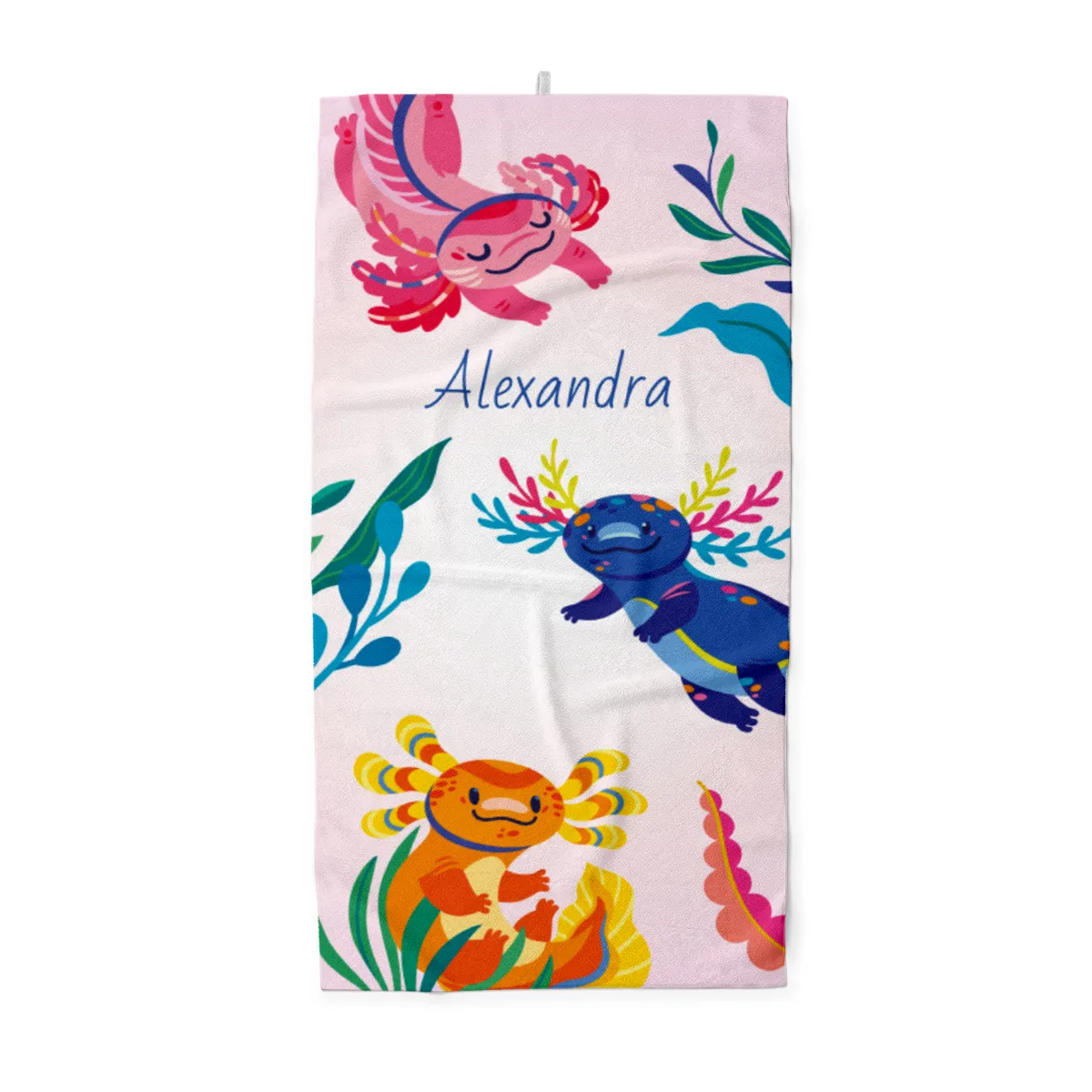 Duschtuch mit Namen personalisierbar - personalisiertes Namens-Duschtuch mit Wunschtext - Axolotls