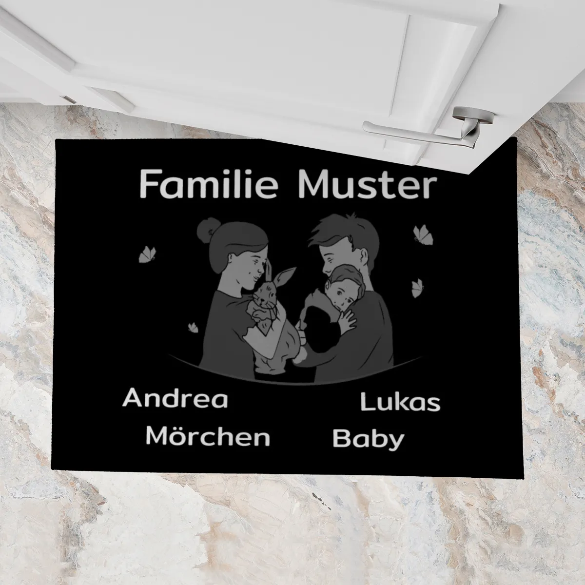 Personalisierte Fußmatte Pärchen mit Hund und Katze schwarz 70 x 50 cm