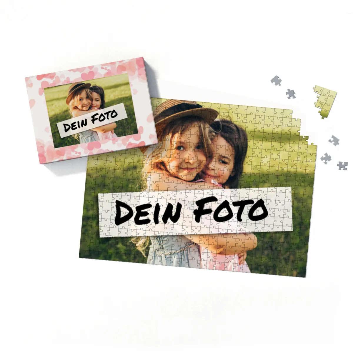 Fotopuzzle mit eigenem Bild - Fotopuzzle selbst gestalten 1000 Teile - Schachtel Herzen rosa - Puzzle mit Foto personalisiert - Geschenk Valentin Herzen rosa 1000 Teile Quer