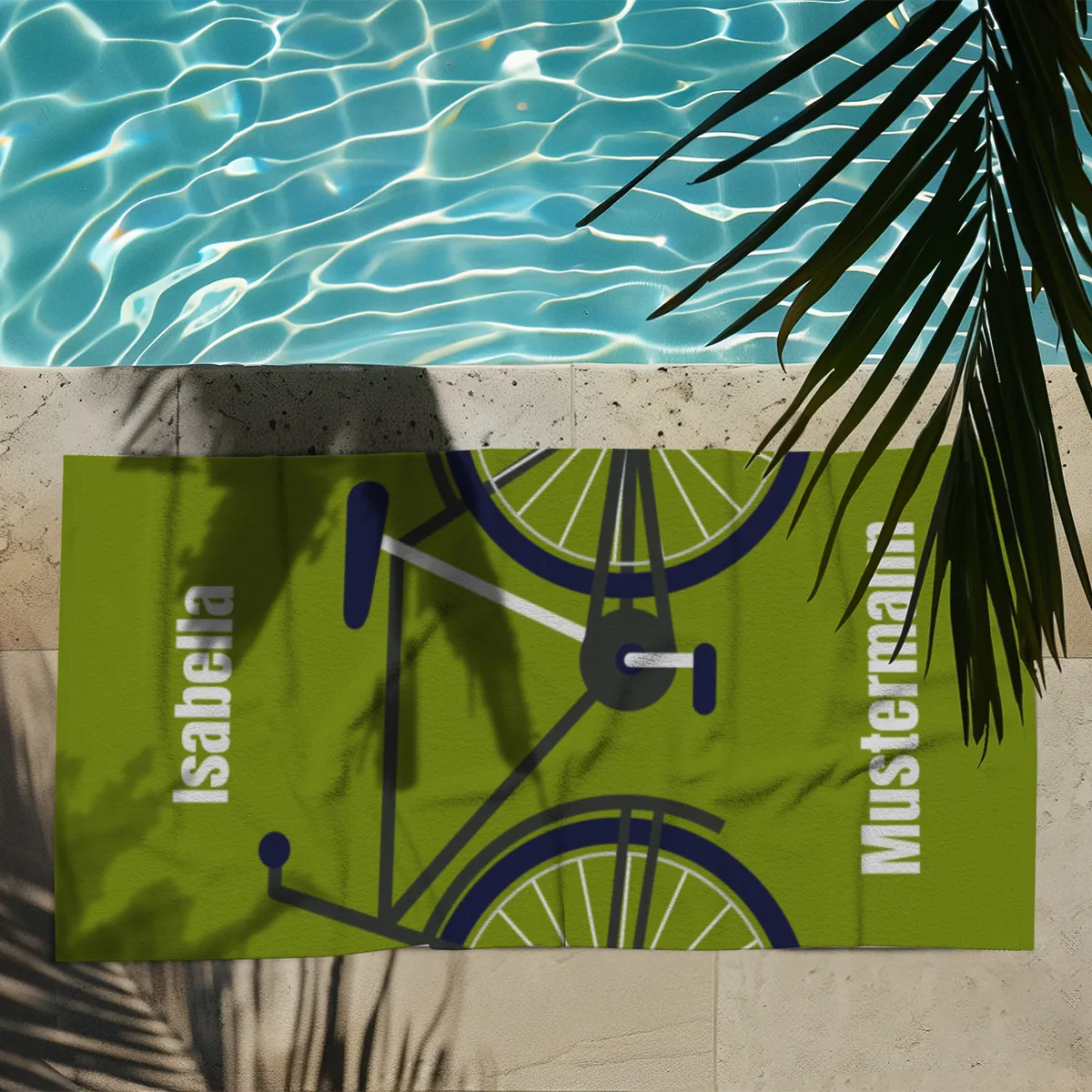 Badetuch Sport - mit Namen personalisierbar - personalisiertes Namens-Badetuch - Strandtuch mit Wunschtext - Fahrrad