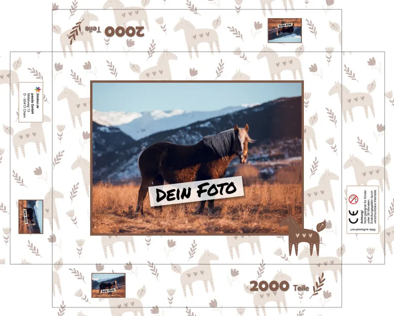Fotopuzzle mit eigenem Bild - Fotopuzzle selbst gestalten 1000 Teile - Schachtel Skandipferde- Puzzle mit Foto personalisiert - Geschenk Geburtstag, Pferdefans Skandipferde 1000 Teile Quer