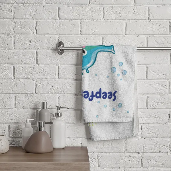 Duschtuch mit Namen personalisierbar - personalisiertes Namens-Duschtuch mit Wunschtext - Seepferdchen blau