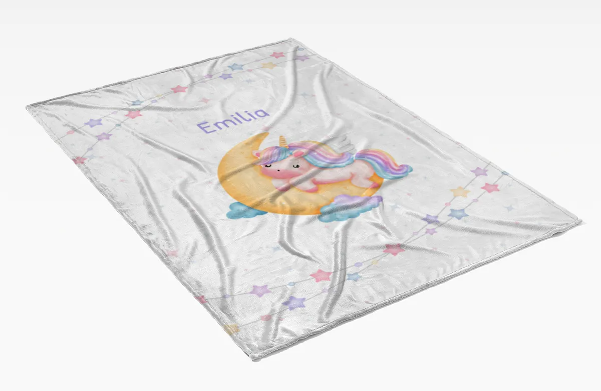 Babydecke mit Namen personalisierbar, Kuscheldecke, Namensdecke mit Einhorn, Geschenkidee Geburt Motiv Einhorn 75 x 100 cm