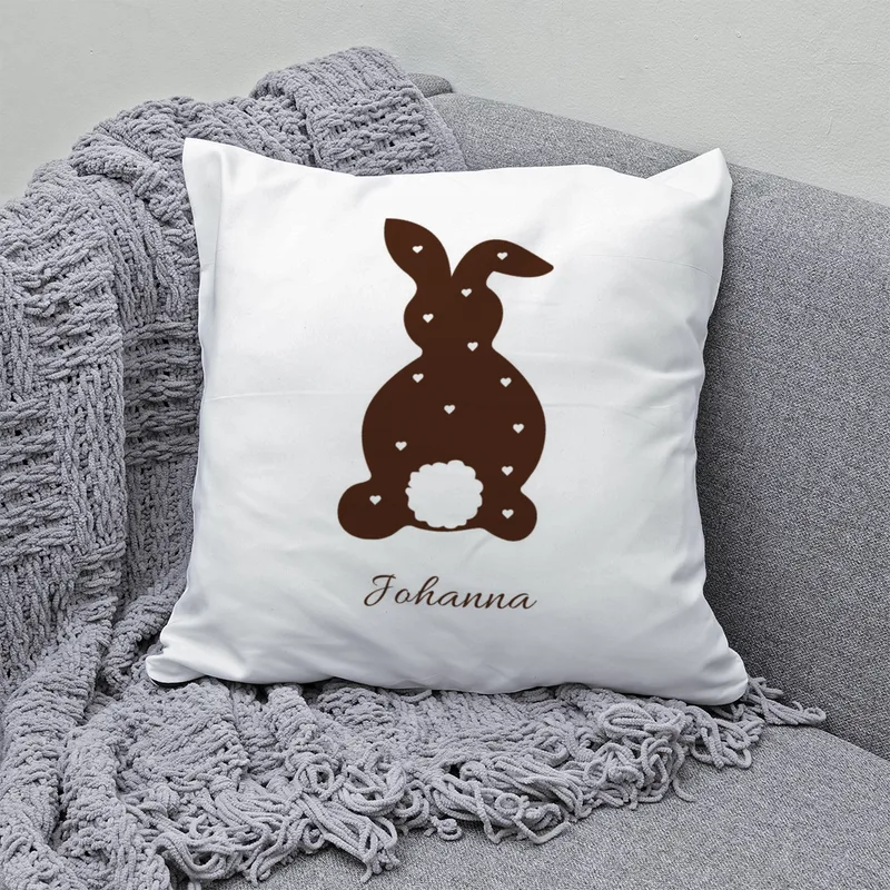 Namenskissen Ostern - Samtkissenbezug Hase Frohe Ostern - mit Namen personalisierbar - Osterdeko - Geschenkidee Ostern Hase Herzen 40 x 40 cm