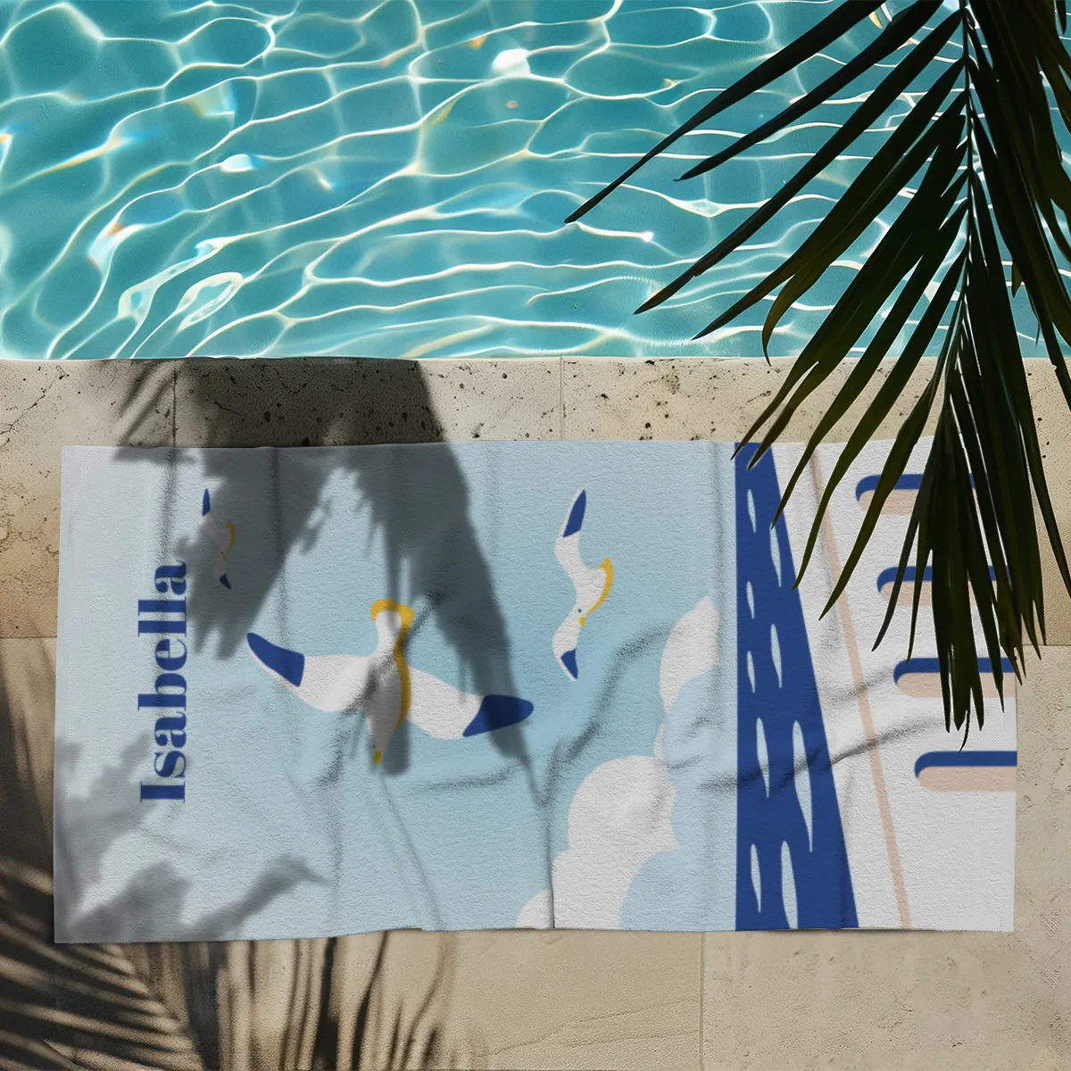 Badetuch Sommer - mit Namen personalisierbar - personalisiertes Namens-Badetuch - Strandtuch mit Wunschtext - Möwen