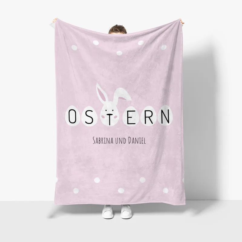 Kuscheldecke Ostern rosa - mit Namen personalisierbar - Geschenkidee Ostern, Osterdeko Ostern rosa 140 x 200 cm