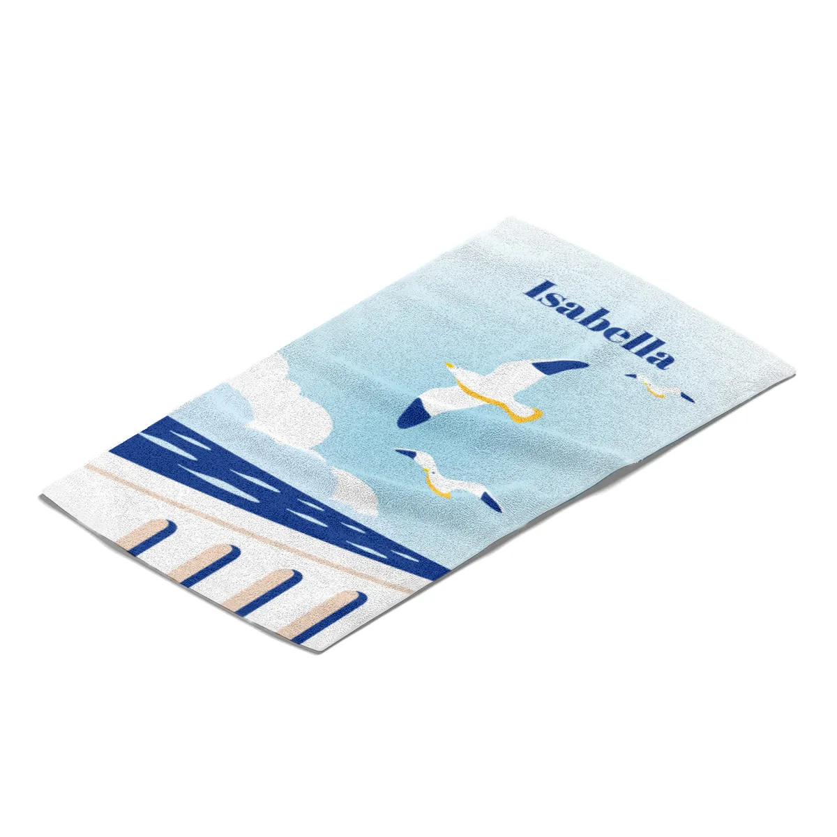 Badetuch Sommer - mit Namen personalisierbar - personalisiertes Namens-Badetuch - Strandtuch mit Wunschtext - Möwen