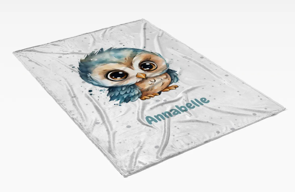 Personalisierte Kuscheldecke mit niedlicher Eule - Decke 75 x 100 cm mit Namen personalisierbar - Geschenkidee Baby - Geschenkidee Geburt Eule 75 x 100 cm