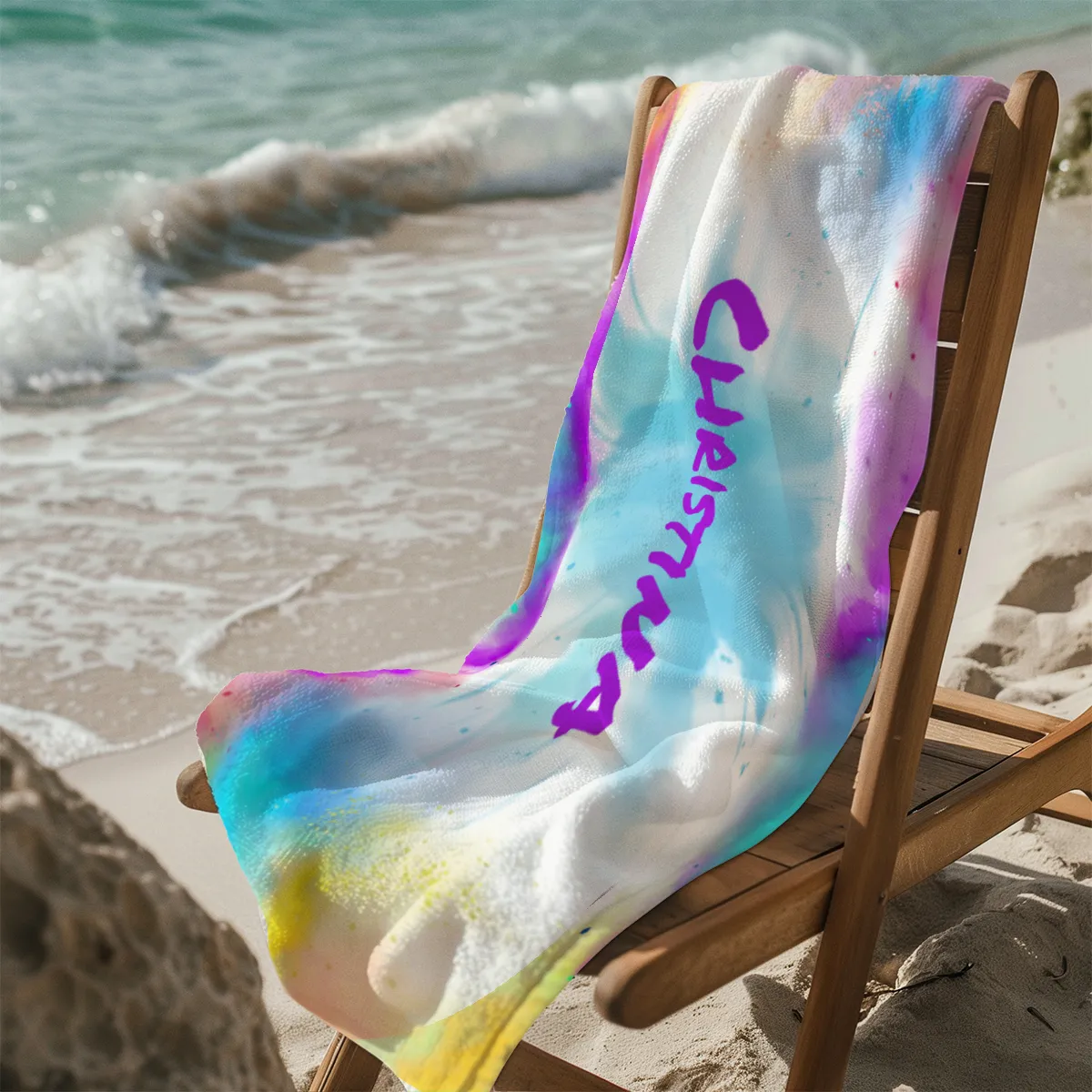 Handtuch bunt bedruckt mit Namen personalisierbar - personalisiertes Handtuch mit Ihrem Wunschtext - Colorexplosion