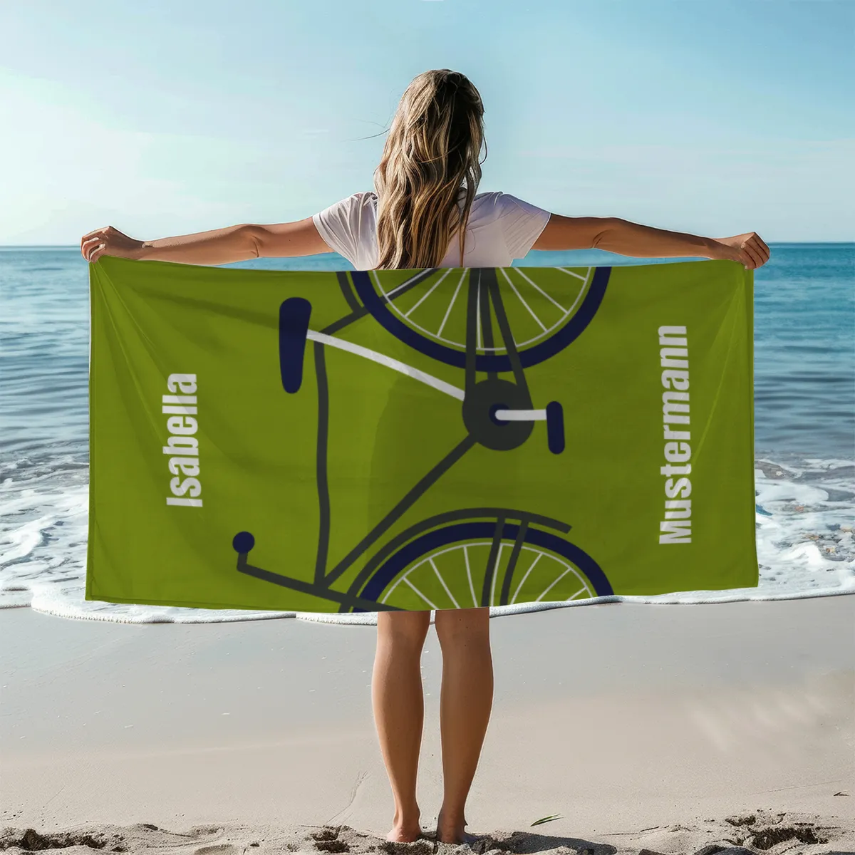 Badetuch Sport - mit Namen personalisierbar - personalisiertes Namens-Badetuch - Strandtuch mit Wunschtext - Fahrrad