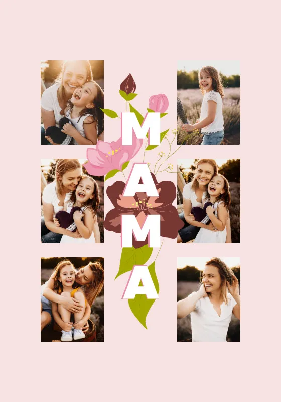 Kuscheldecke Mama Blüten 140 x 200 cm - mit 6 Fotos personalisierbar - Fotodecke selbst gestalten - Geschenkidee Muttertag Mama Blüten 6 Fotos 140 x 200 cm