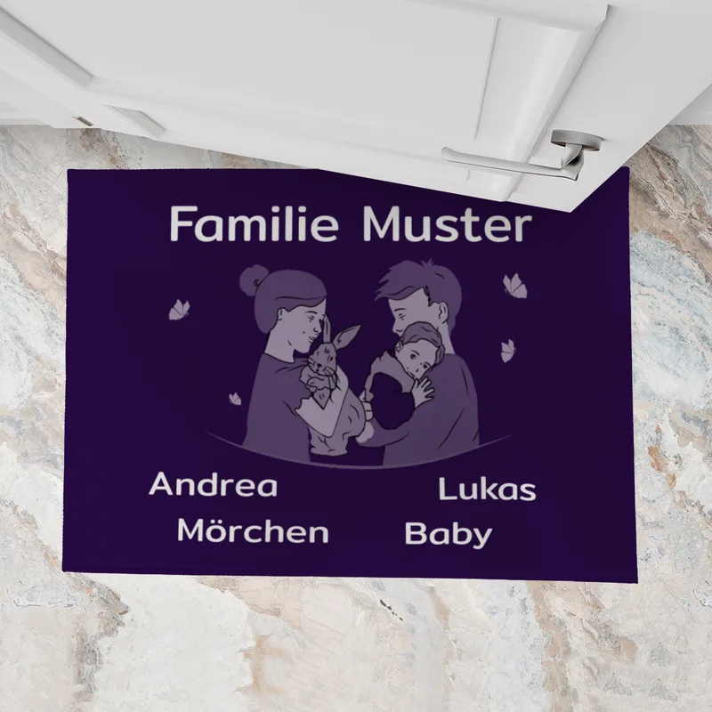 Personalisierte Fußmatte Pärchen mit Hund und Katze schwarz 70 x 50 cm
