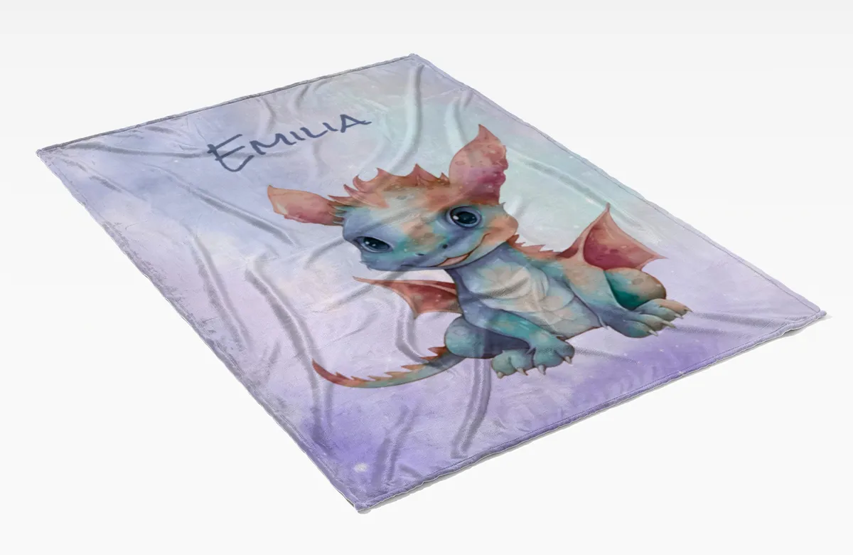 Wohndecke mit Namen personalisierbar, Kuscheldecke, Namensdecke mit Drachen, Geschenkidee Geburtstag Motiv Drache 1 140 x 200 cm