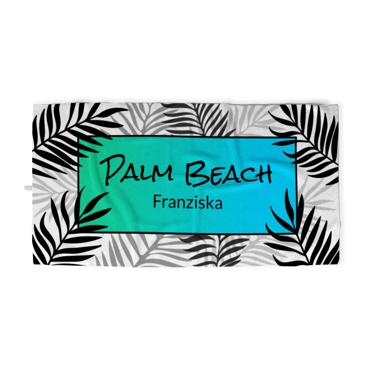 Badetuch Sommer - mit Namen personalisierbar - personalisiertes Namens-Badetuch - Strandtuch mit Wunschtext - Palmenblätter