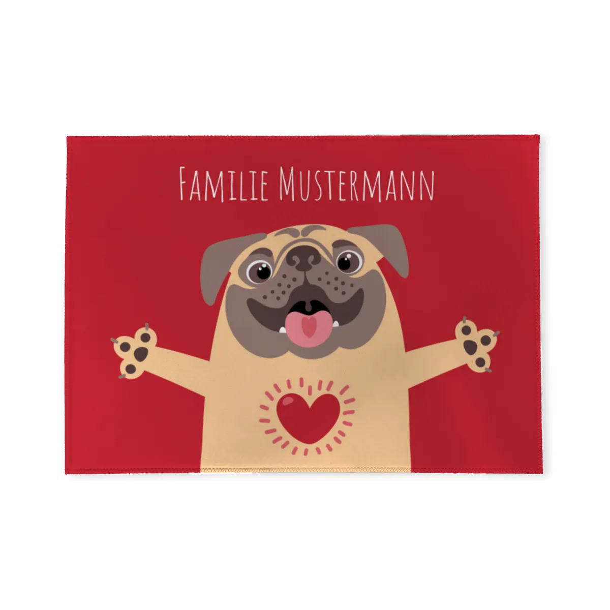 Fußmatte mit Namen personalisierbar - Geschenkidee Einzug, Geburtstag, Richtfest - Fussmatte mit Namen - Motiv Mops 70 x 50 cm