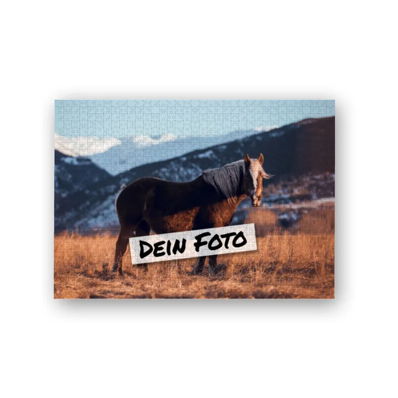Fotopuzzle mit eigenem Bild - Fotopuzzle selbst gestalten 1000 Teile - Schachtel Skandipferde- Puzzle mit Foto personalisiert - Geschenk Geburtstag, Pferdefans Skandipferde 1000 Teile Quer