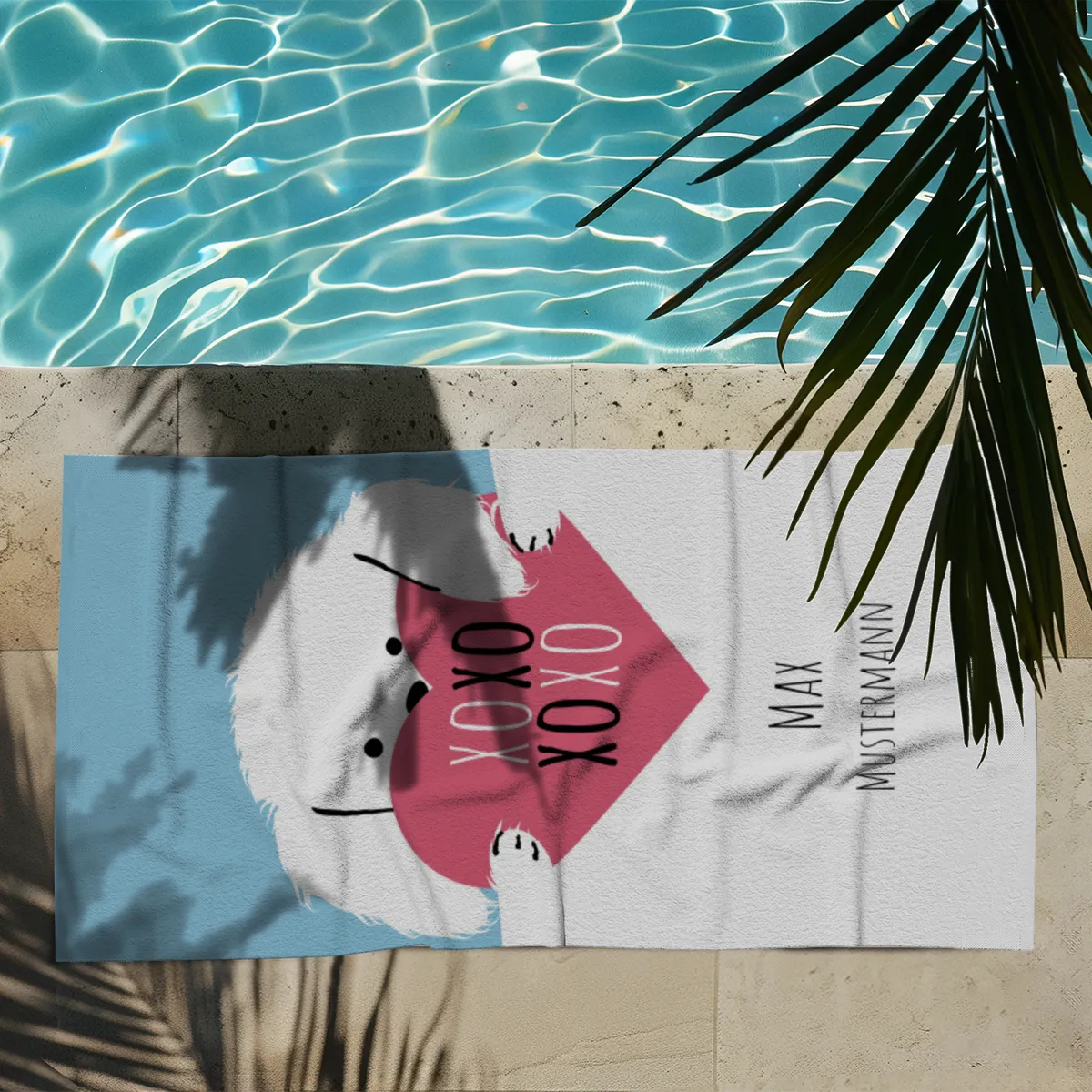 Duschtuch mit Namen personalisierbar - personalisiertes Namens-Duschtuch mit Wunschtext - XOXO Katze