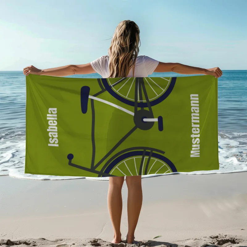 Badetuch Sport - mit Namen personalisierbar - personalisiertes Namens-Badetuch - Strandtuch mit Wunschtext - Fahrrad
