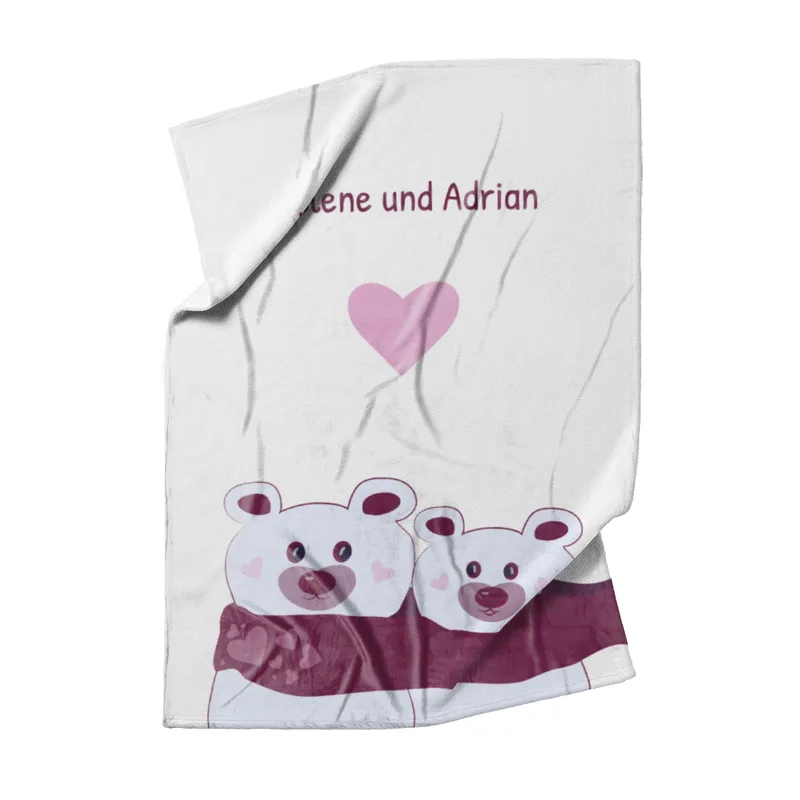 Kuscheldecke Bären mit Schal - mit Namen personalisierbar - Geschenkidee für Verliebte Bären Schal 140 x 200 cm