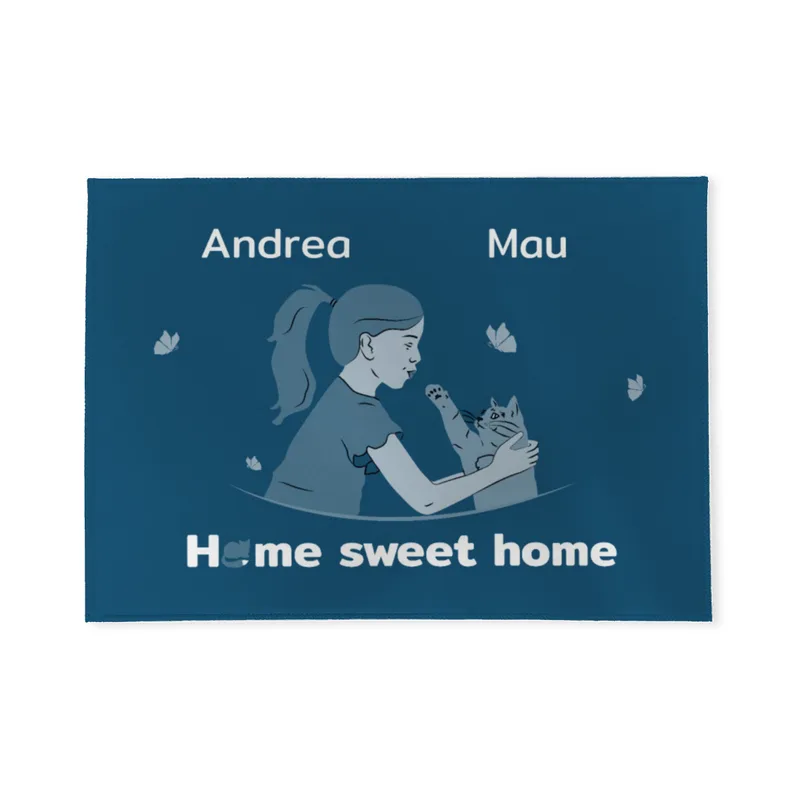 Personalisierte Fußmatte Pärchen mit Hund und Katze schwarz 70 x 50 cm