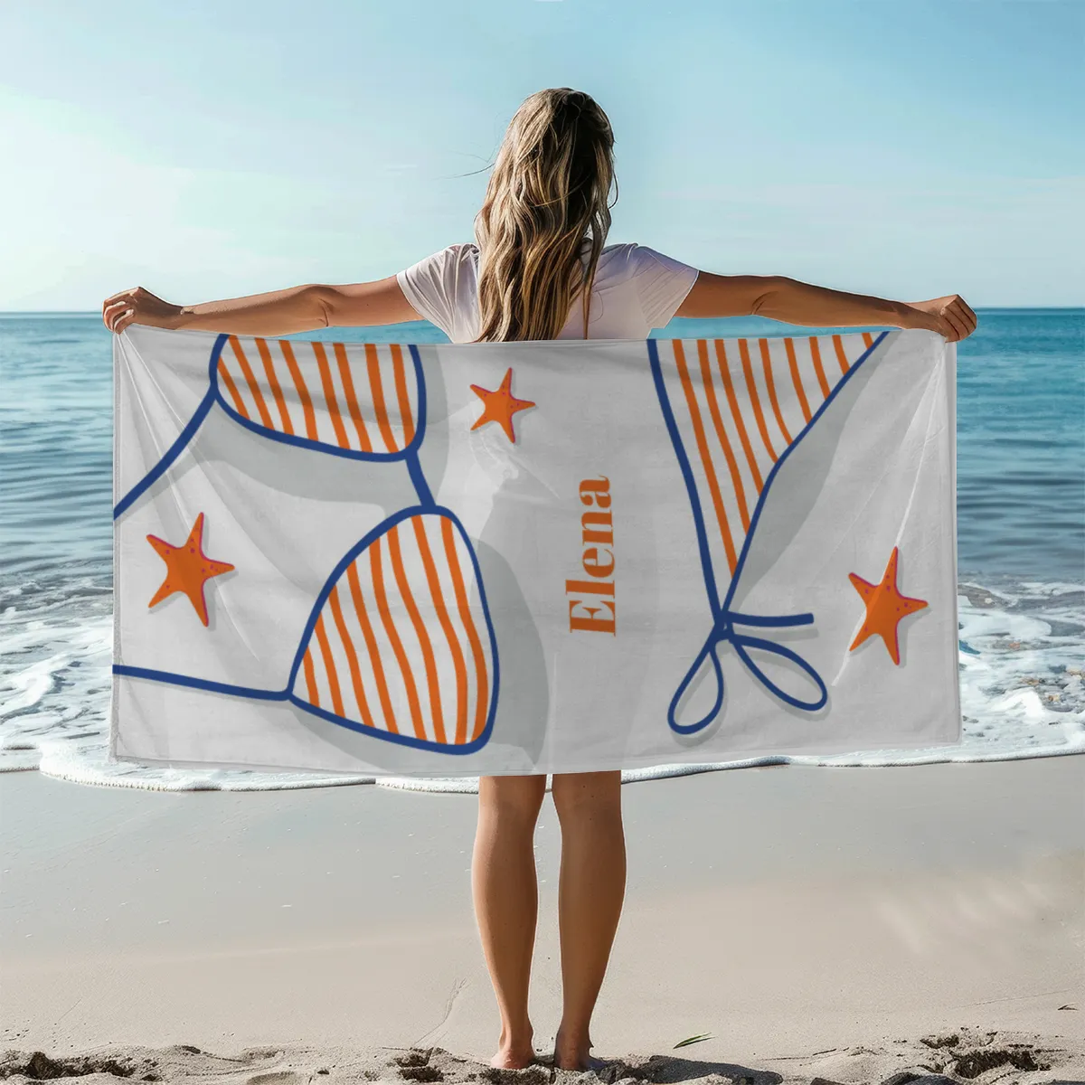 Badetuch Sommer - mit Namen personalisierbar - personalisiertes Namens-Badetuch - Strandtuch mit Wunschtext - Bikinitime