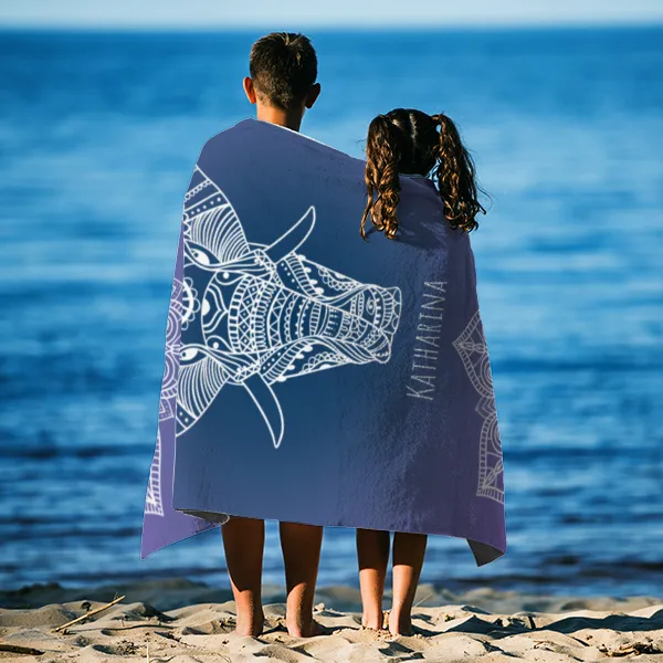 Badetuch Sommer - mit Namen personalisierbar - personalisiertes Namens-Badetuch - Strandtuch mit Wunschtext - Mandala Elefant