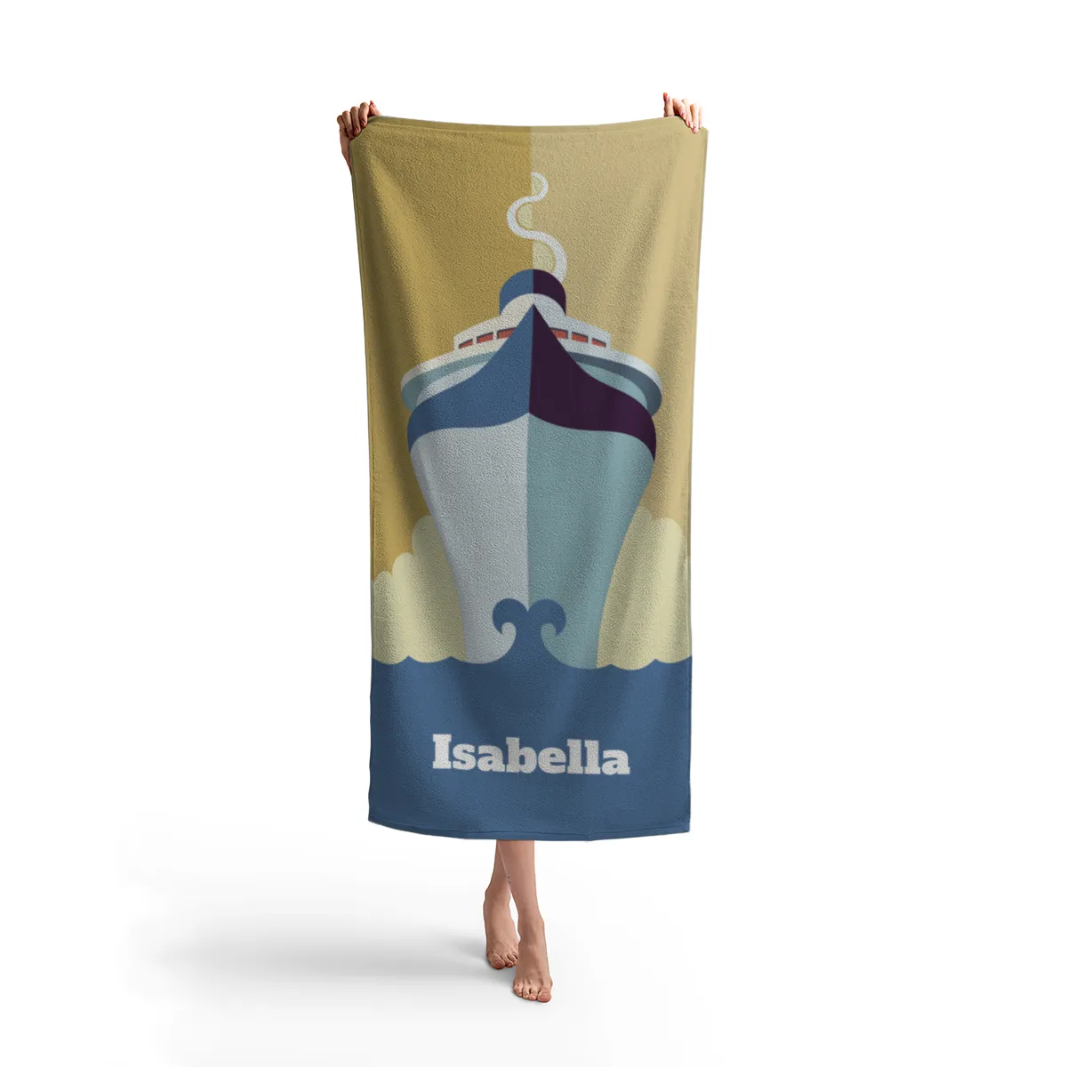Badetuch Sommer - mit Namen personalisierbar - personalisiertes Namens-Badetuch - Strandtuch mit Wunschtext - Dampfer