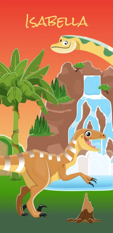 Dinosaurier-Handtuch mit Namen personalisierbar - personalisiertes Namens-Handtuch - Kinderhandtuch mit Wunschtext - Dinowelt
