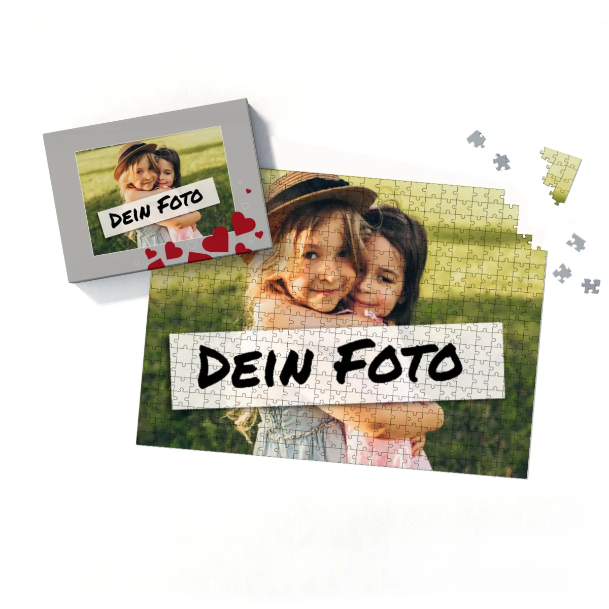 Fotopuzzle mit eigenem Bild - Fotopuzzle selbst gestalten 500 Teile - Schachtel Herzen - 500 Teile Puzzle mit Foto - Geschenk Geburtstag Valentinstag Herzen 500 Teile Quer