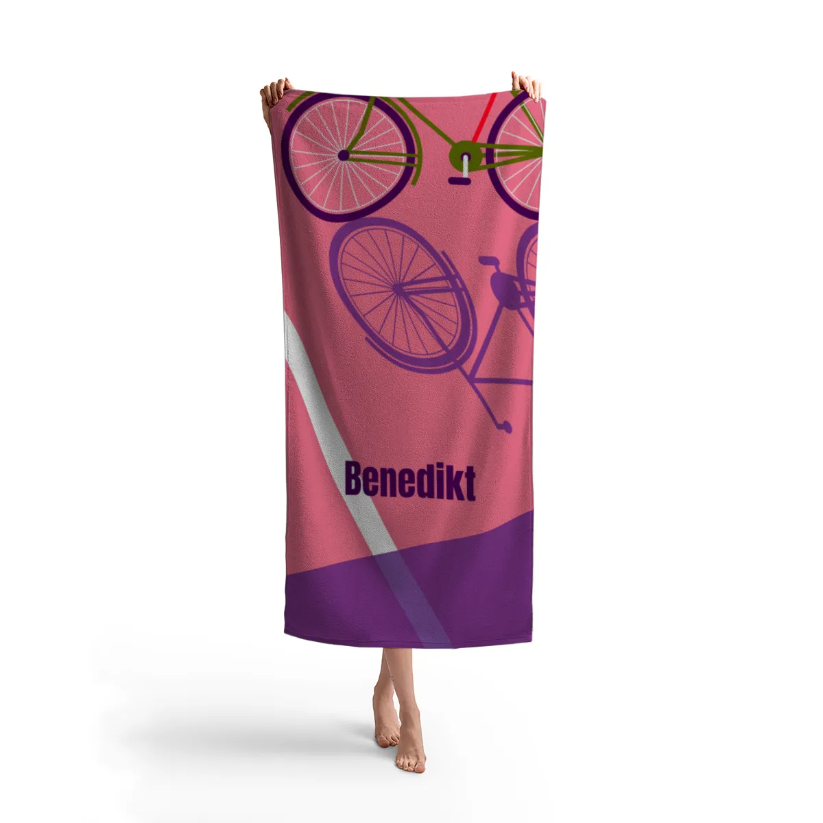 Badetuch Sport - mit Namen personalisierbar - personalisiertes Namens-Badetuch - Strandtuch mit Wunschtext - Fahrrad Schatten