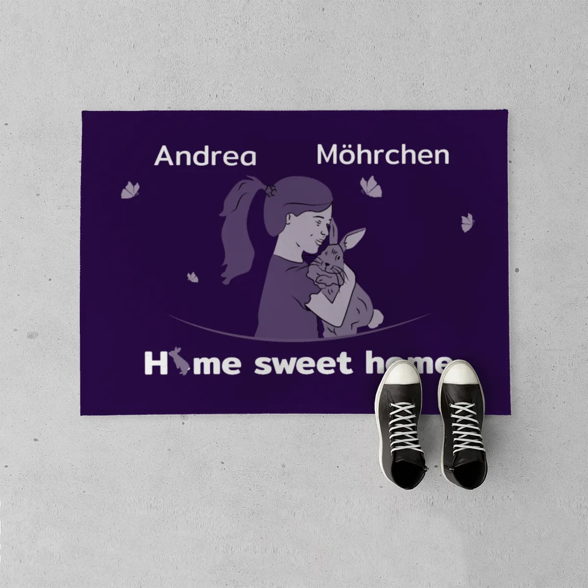 Personalisierte Fußmatte Pärchen mit Hund und Katze schwarz 70 x 50 cm