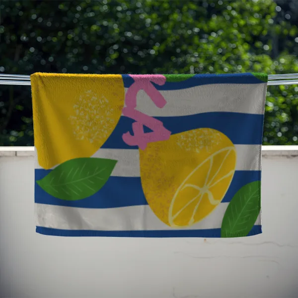Badetuch Zitronen mit Namen personalisiert - personalisiertes Namensbadetuch - Strandtuch mit Namen - Zitronen