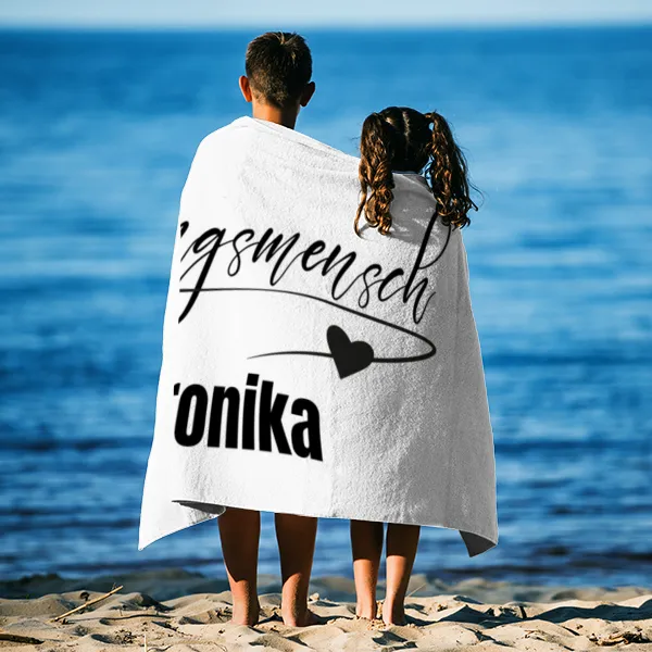 Badetuch mit Namen personalisierbar - personalisiertes Namensbadetuch - Strandtuch mit Namen - Lieblingsmensch weiß
