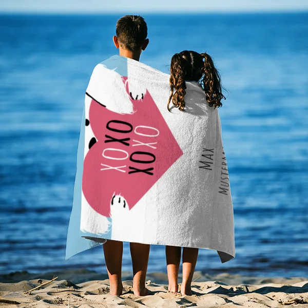 Duschtuch mit Namen personalisierbar - personalisiertes Namens-Duschtuch mit Wunschtext - XOXO Katze
