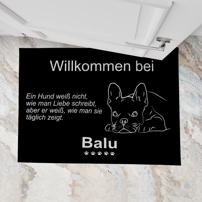 Personalisierte Fußmatte mit Französischer Bulldogge schwarz 70 x 50 cm