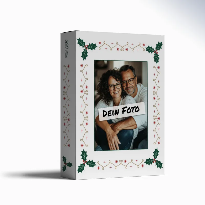 Fotopuzzle mit eigenem Bild - Fotopuzzle selbst gestalten 1000 Teile - Schachtel Weihnachtsbordüre - 1000 Teile Puzzle mit Foto - Geschenk Weihnachten Xmas2 1000 Teile Quer
